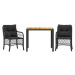 vidaXL 3dílný bistro set s poduškami černý polyratan