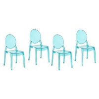 Sada 4 jidelních průhledných plastových židlí v modré barvě MERTON, 125171