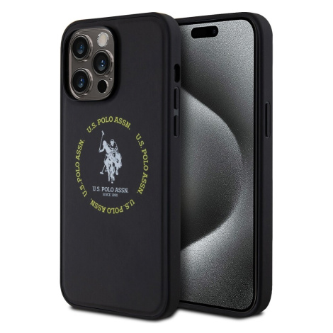 U.S. Polo PU Leather Printed Round Double Horse MagSafe kryt pro iPhone 15 Pro Max černý