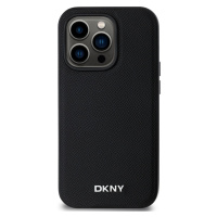 Zadní kryt DKNY PU Leather Silver Metal Logo Magsafe pro Apple iPhone 14 Pro, černá