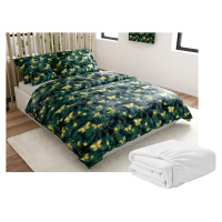 Sada mikroplyšového povlečení YELLOW BUTTERFLY tmavě zelené + prostěradlo mikroplyš SOFT 90x200 