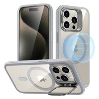 ESR Classic Hybrid Case with Stash Stand (HaloLock), Compatible with iPhone 15 Pro, Clear Grey