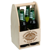 FK Dřevěný nosič na pivo STREJDOVA ZÁSOBA NA HORŠÍ ČASY - 30x16x16 cm, Přírodní