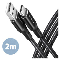 AXAGON BUCM-AM20AB, HQ kabel USB-C <-> USB-A, 2m, USB 2.0, 3A, ALU, oplet, černý