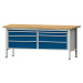 ANKE Dílenské stoly s šířkou 2000 mm, rámová konstrukce, 8 zásuvek, deska z bukového masivu, výš