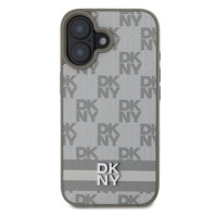 DKNY PU Leather Checkered Pattern and Stripe Zadní Kryt pro iPhone 16 Beige