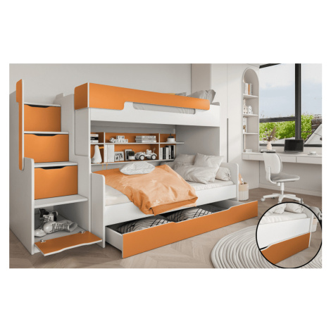 ArtBed Dětská patrová postel HARRY | bílá/oranžová
