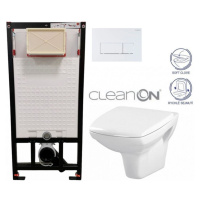 DEANTE Podomítkový rám, pro závěsné WC mísy + SLIM tlačítko bílé + WC CERSANIT CLEANON CARINA + 