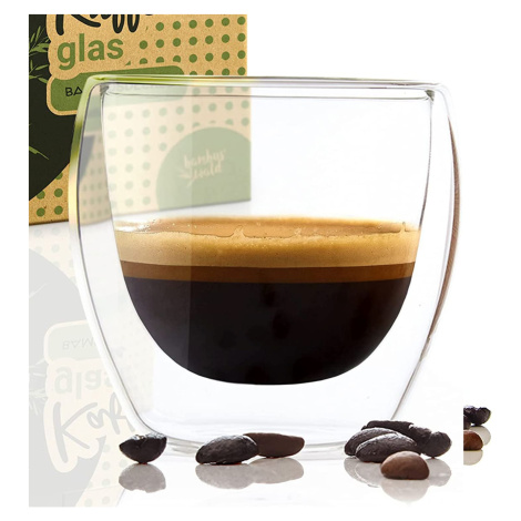 Bambuswald Sklenice na kávu, 100 ml, termosklenice, ruční výroba, borosilikátové sklo