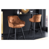 Estila Stylová glamour barová židle Rufus s měděným hnědým čalouněním a černou konstrukcí z kovu