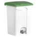 helit Nášlapná nádoba na odpad, objem 70 l, š x v x h 500 x 670 x 410 mm, bílá, zelené víko