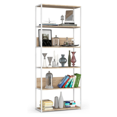 Ak furniture Knihovna Loft s kovovým rámem 80 cm bílá/dub sonoma