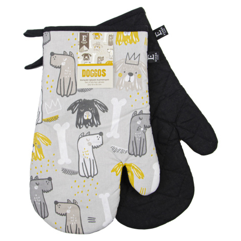 Kuchyňské bavlněné rukavice - chňapky DOGGOS šedá pejskový motiv 100% bavlna 19x30 cm Balení 2 k