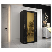 Šatní skříň Abi Golden T1 Barva korpusu: Černá, Rozměry: 100 cm, Dveře: Černý Marmur + zlaté zrc