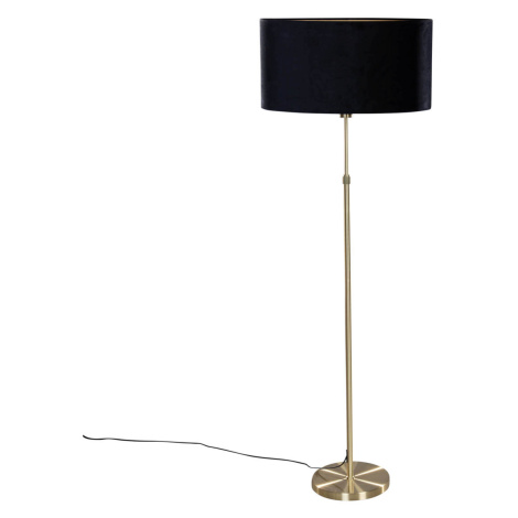 Stojací lampa zlatá s oválným sametovým stínítkem černým 50 cm - Parte QAZQA