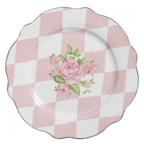 Porcelánový snídaňový talíř s růžovými kosočtverci a se vzorem růžiček Sweet Roses – 20 cm Clayre & Eef