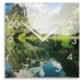 Dekorační skleněné hodiny 30 cm s motivem horského jezera
