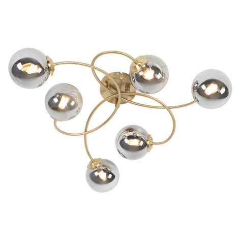 Moderní stropní svítidlo zlaté 6-světlo s kouřovým sklem - Atény QAZQA