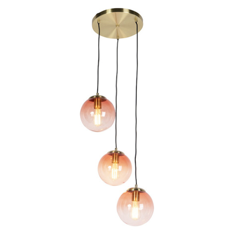 Art deco závěsná lampa mosaz 45 cm 3-světle růžová - Pallon QAZQA
