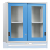 LISTA Nástavná skříň s posuvnými dveřmi, dveře s okénkem, v x š x h 1000 x 1023 x 725 mm, světle