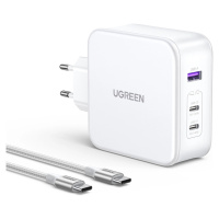 GaN Ugreen Nexode CD289 USB-A/2xUSB-C 140W síťová nabíječka + USB-C - USB-C 1,5m kabel - bílý