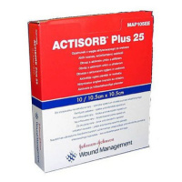 Actisorb Plus 25 Krytí S Aktivním Uhlím A Stříbrem 10,5x10,5cm,10ks v balení