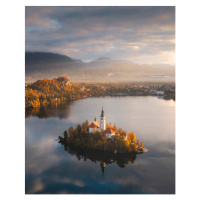 Fotografie Aerial view of lake Bled church, Slovenia, Marco Bottigelli, 30 × 40 cm