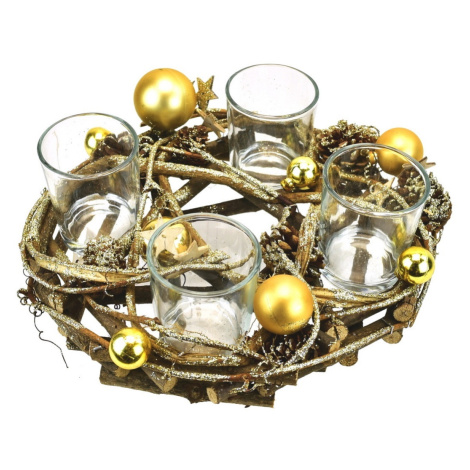 Ratanový adventní věnec Golden, pr. 23 x 9 cm