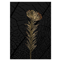 Ilustrace Minimalist botanical illustration. Golden outline of, Elena Makarova, (30 x 40 cm)