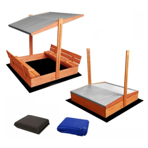 ELIS DESIGN Set - Pískoviště s krytem/lavičkami a šedou stříškou předvrtané impregnované premium Elisdesign