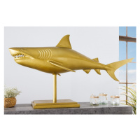 Estila Stylová zlatá dekorace žralok Perry z kovové slitiny na podstavci 103cm
