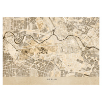 Mapa Sepia vintage map of Berlin, Blursbyai, (40 x 30 cm)