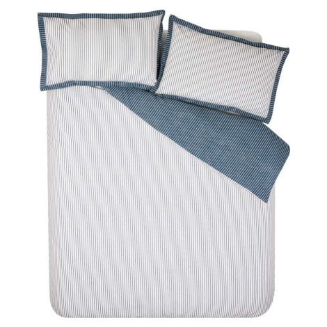 Bílé/modré povlečení na jednolůžko 135x200 cm Oxford Pinstripe – Catherine Lansfield