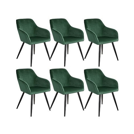6× Židle Marilyn sametový vzhled černá, tmavě zelená/černá tectake