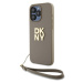 DKNY PU Leather Stack Logo Wrist Strap kryt iPhone 14 Pro béžový