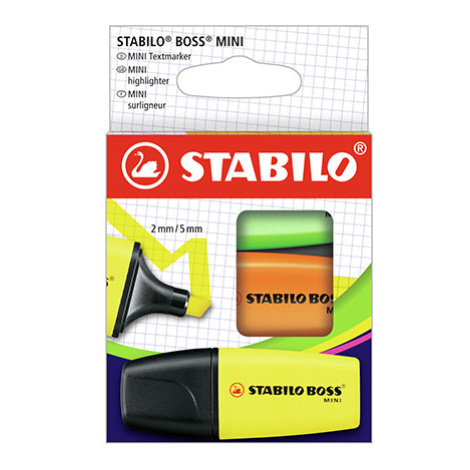 STABILO - Zvýrazňovač - BOSS MINI - 3 ks balení - žlutá, oranžová, zelená
