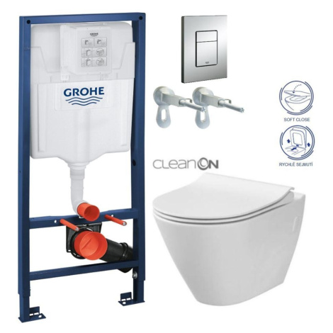 Rapid SL pro závěsné WC 38528SET s chromovou deskou + WC CERSANIT CLEANON CITY 38772001 CI1 GROHE