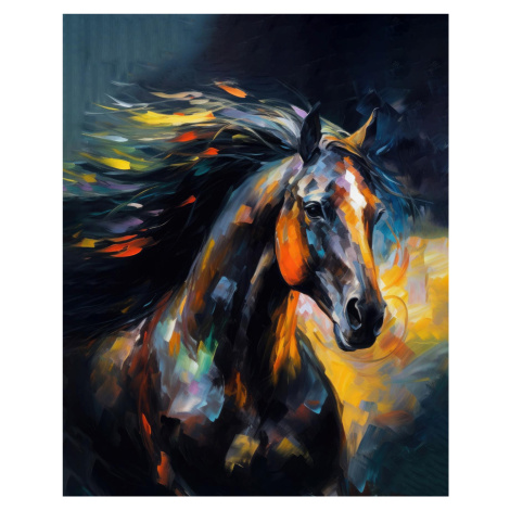 Obrazy na stěnu - Divoký černý abstraktní kůň Rozměr: 40x50 cm, Rámování: bez rámu a bez vypnutí