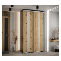 Šatní skříň YVONA 6 - 140/60 cm, černá / dub artisan / stříbrná