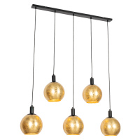 Designová závěsná lampa černá se zlatým sklem 5-světel - Bert