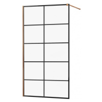 MEXEN/S KIOTO Sprchová zástěna WALK-IN 80x200 cm 8 mm, růžové zlato, černý vzor 1 800-080-101-60