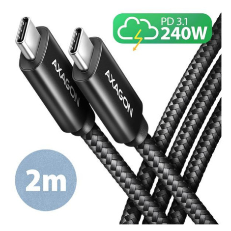 AXAGON BUCM2-CM20AB, CHARGE kabel USB-C <-> USB-C, 2m, Hi-Speed USB, PD 240W 5A, ALU, oplet, čer