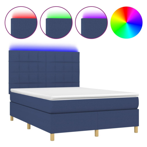 vidaXL Box spring postel s matrací a LED modrá 140x200 cm textil