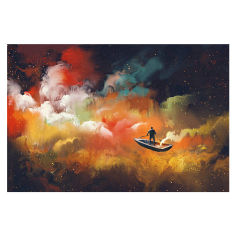 Ilustrace man on a boat in the outer space, Grandfailure, 40x26.7 cm