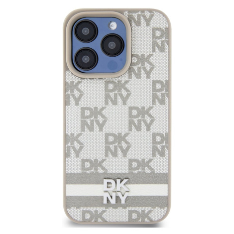 Zadní kryt DKNY PU Leather Checkered Pattern and Stripe pro Apple iPhone 13 Pro, béžová