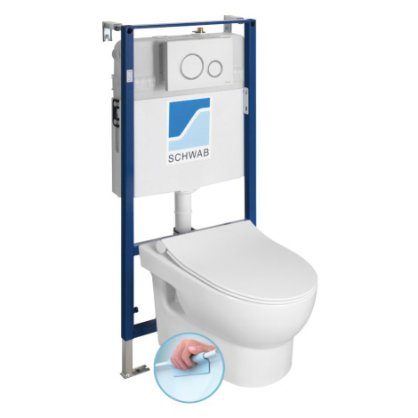 ABSOLUTE závěsné WC Rimless s podomítkovou nádržkou a tlačítkem Schwab, bílá