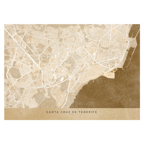 Mapa Sepia vintage map of Santa Cruz de Tenerife, Blursbyai, (40 x 30 cm)