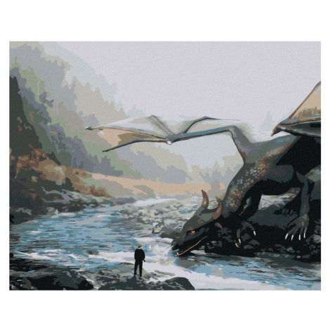 Malování podle čísel - DRAK U ŘEKY Rozměr: 40x50 cm, Rámování: bez rámu a bez vypnutí plátna