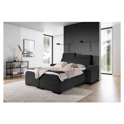 Čalouněná manželská postel 200x200 VALIKA - černá + topper ZDARMA