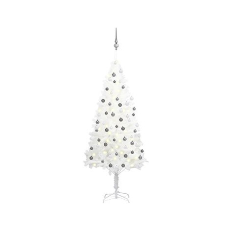 Umělý vánoční stromek s LED diodami a sadou koulí bílý 180 cm SHUMEE